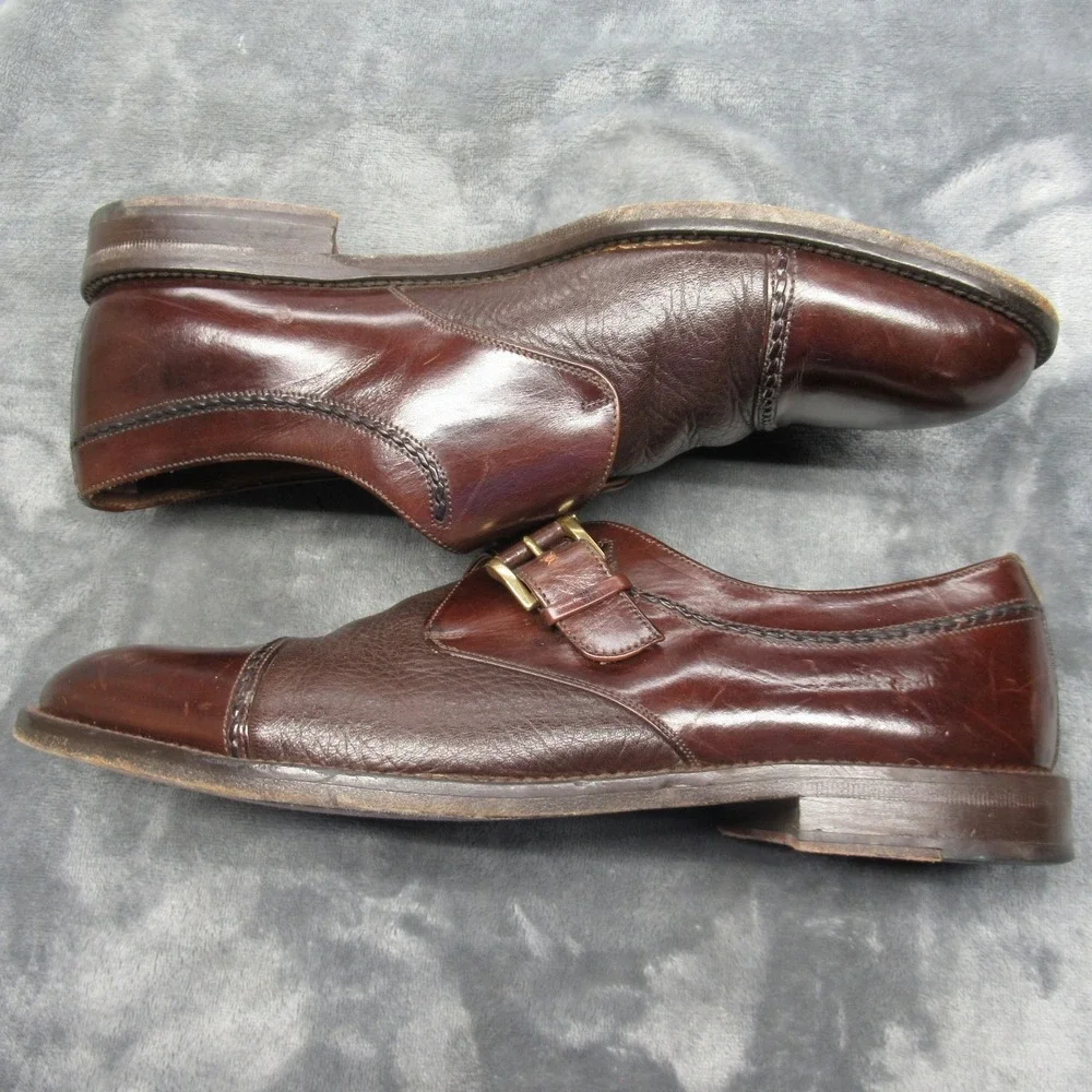 Miguel Angel Monk Strap Shoes Men 9 Brown Leather Dress Cap Oxford Spain Formal